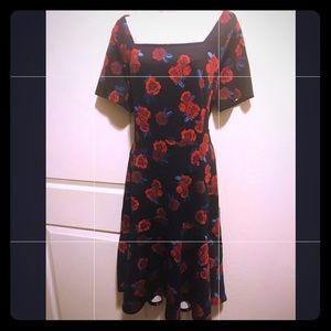 NWT Lane Bryant Black Red Rose Dress flare size 14
